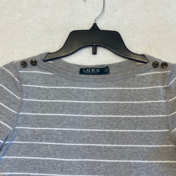 Lauren Ralph Lauren Striped Boat Neck Long Sleeve Top Size M Gray White - Picture 2 of 9